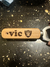Load image into Gallery viewer, Personalized Wood Handled Bottle Opener, laser engraved, customizable, Gift for Father&#39;s Day, Bachelor  Bachelorette Party, Wedding Favor,
